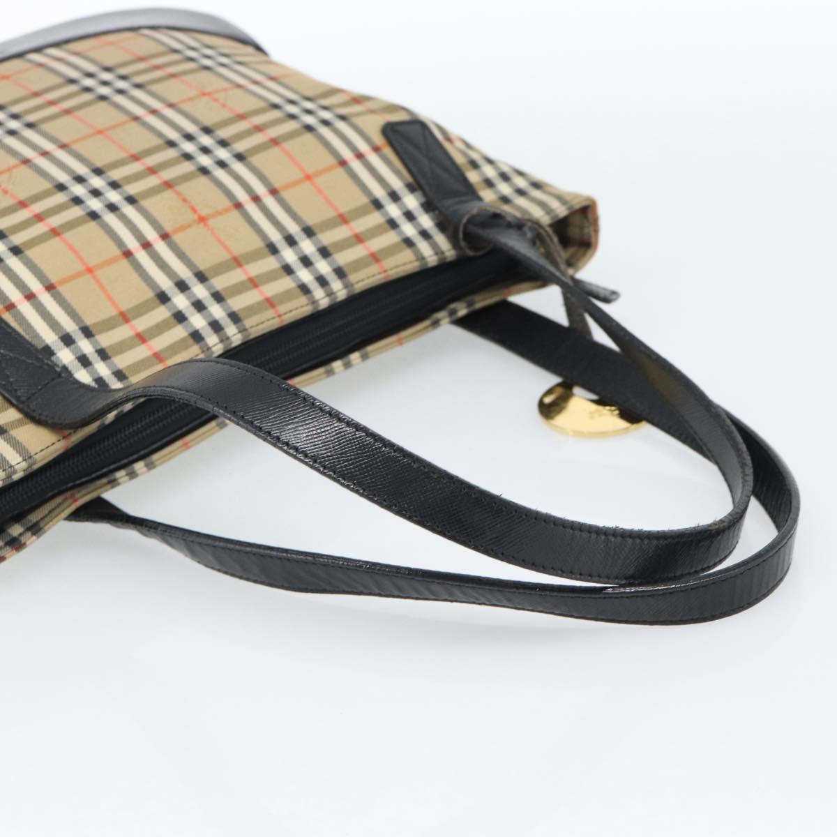 Burberrys Nova Check Hand Bag Canvas Beige Gold Auth ep14987