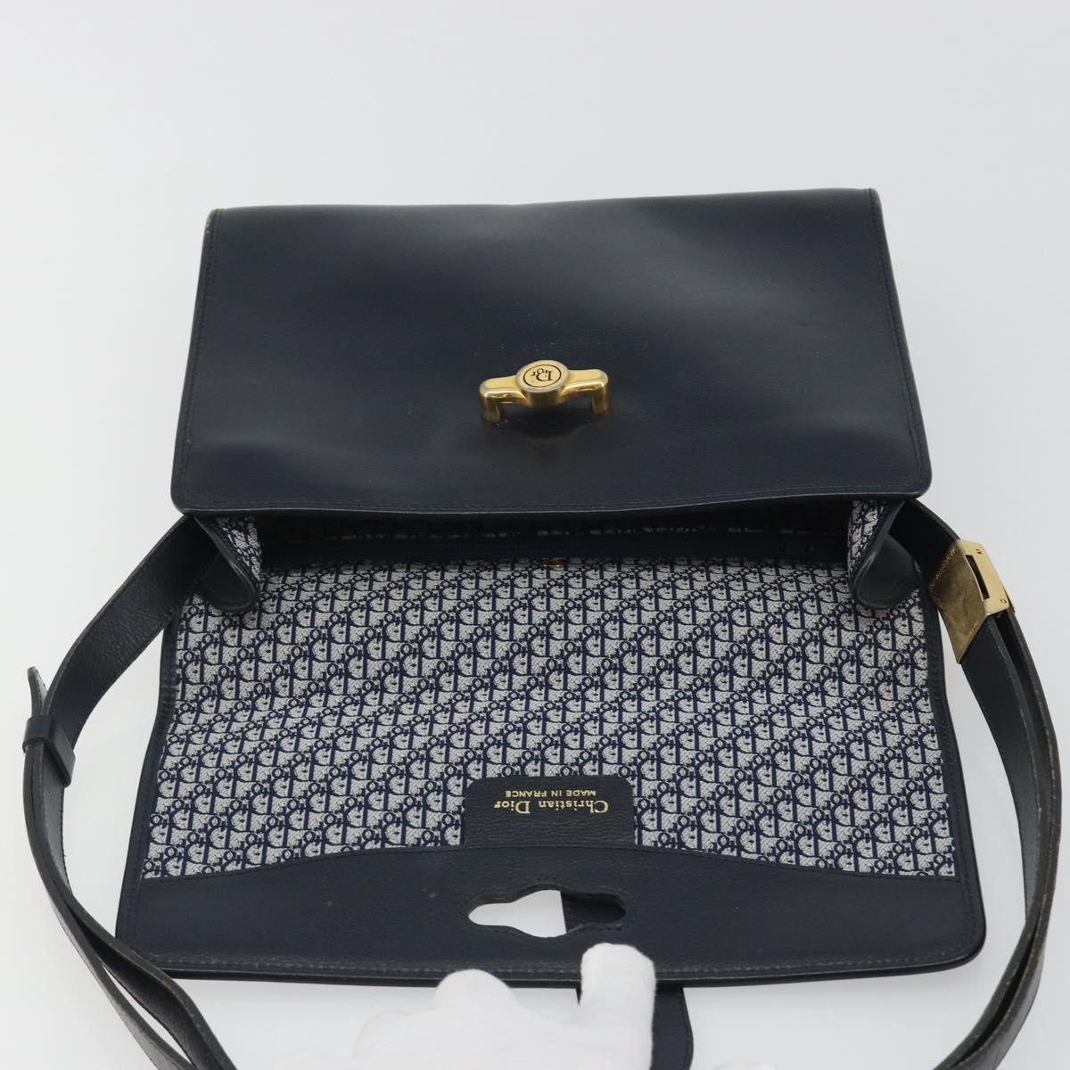Christian Dior Shoulder Bag Leather Navy Gold Auth ep14988
