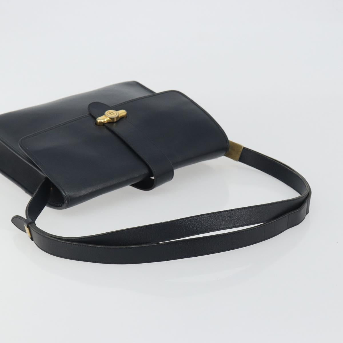 Christian Dior Shoulder Bag Leather Navy Gold Auth ep14988