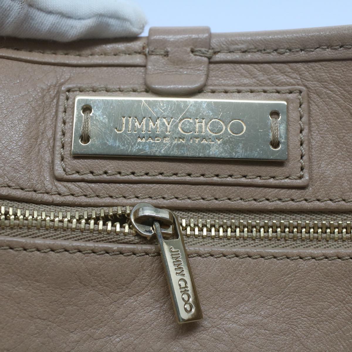 Jimmy Choo Pimlico Tote Bag Leather Beige Auth ep1499