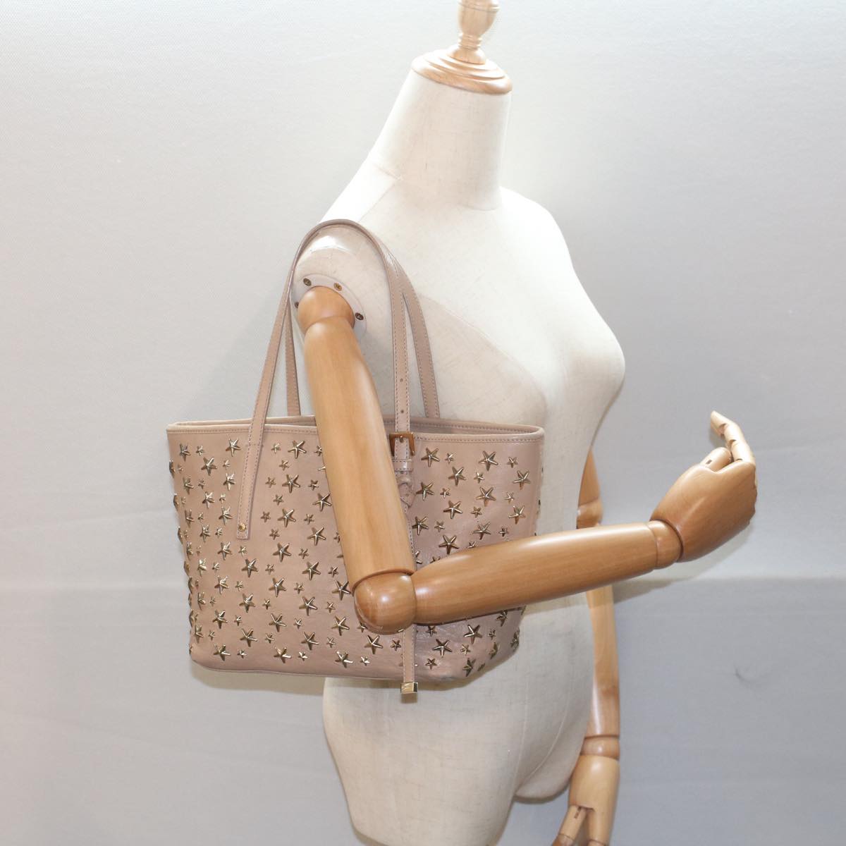 Jimmy Choo Pimlico Tote Bag Leather Beige Auth ep1499