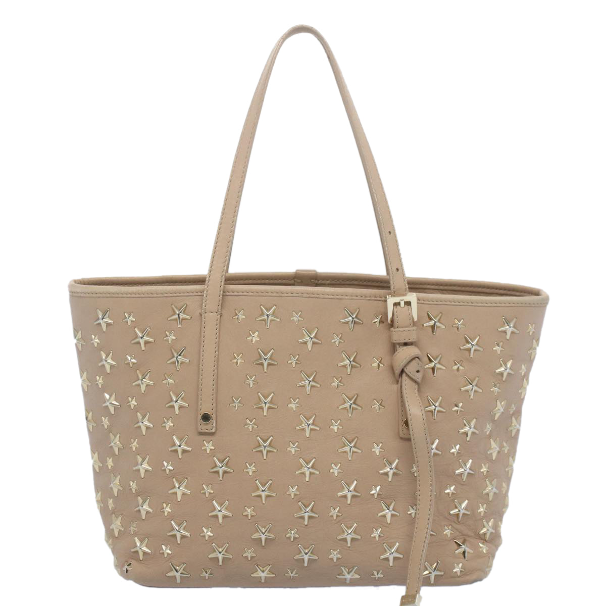 Jimmy Choo Pimlico Tote Bag Leather Beige Auth ep1499