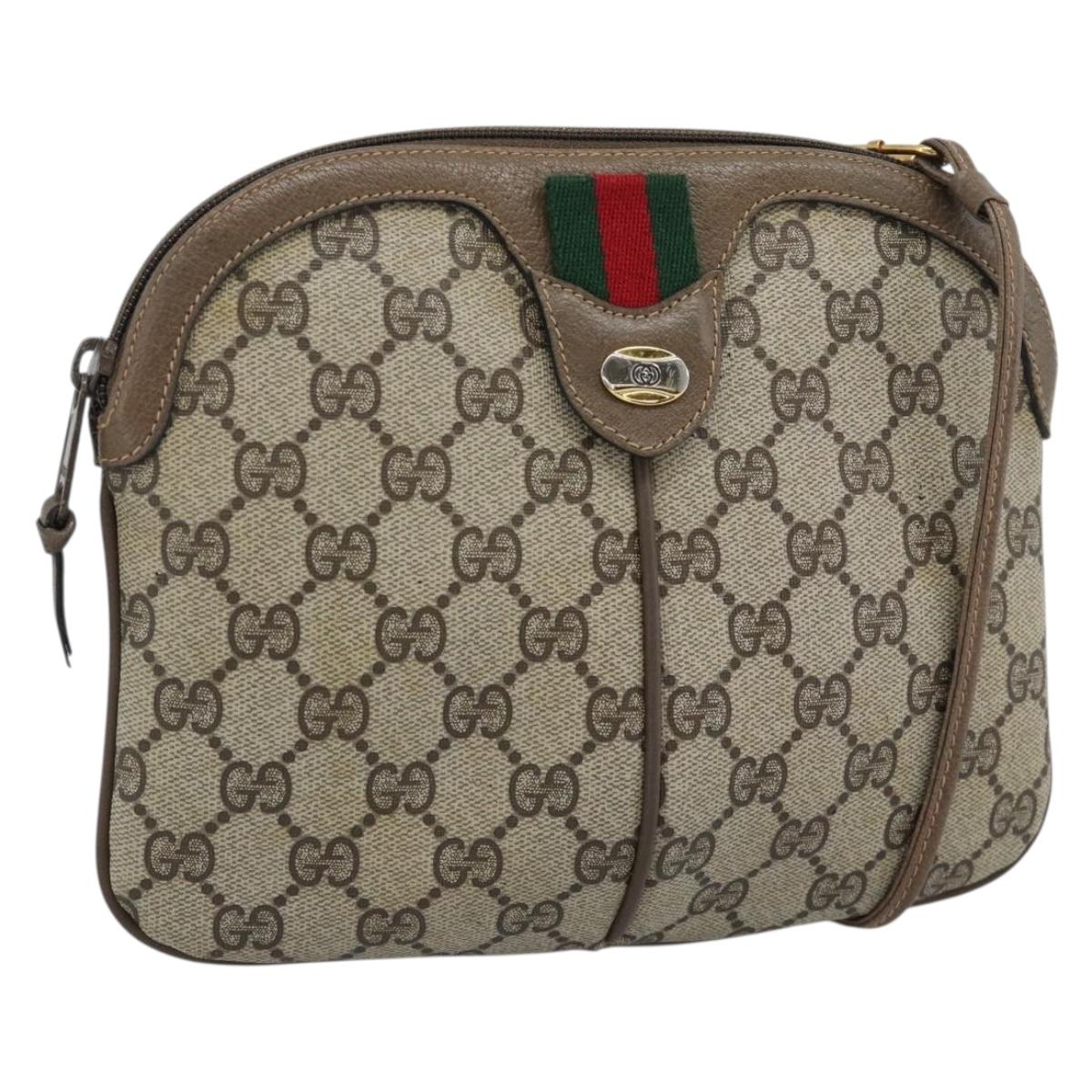 GUCCI GG Supreme Web Sherry Line Bag PVC Beige Gold 68 02 047 Auth ep14991