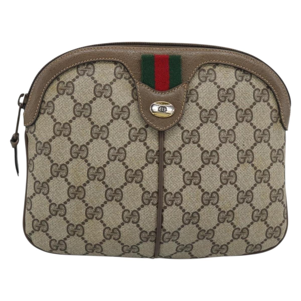 GUCCI GG Supreme Web Sherry Line Bag PVC Beige Gold 68 02 047 Auth ep14991