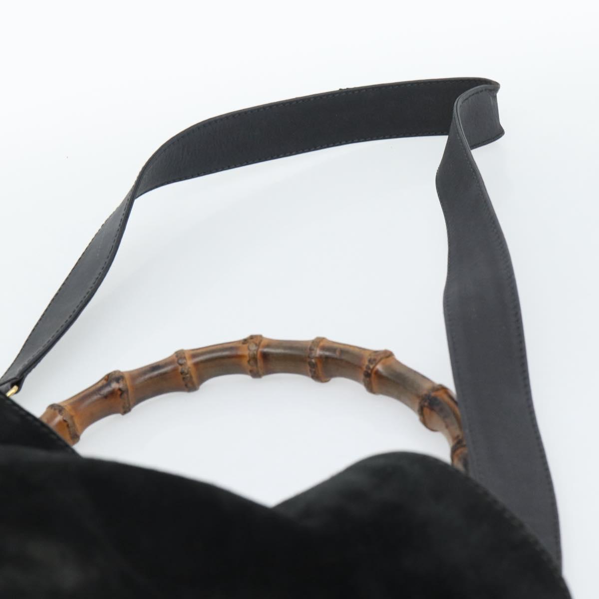 GUCCI Bamboo Shoulder Bag Suede 2way Black Gold 001 1577 2615 Auth ep14993