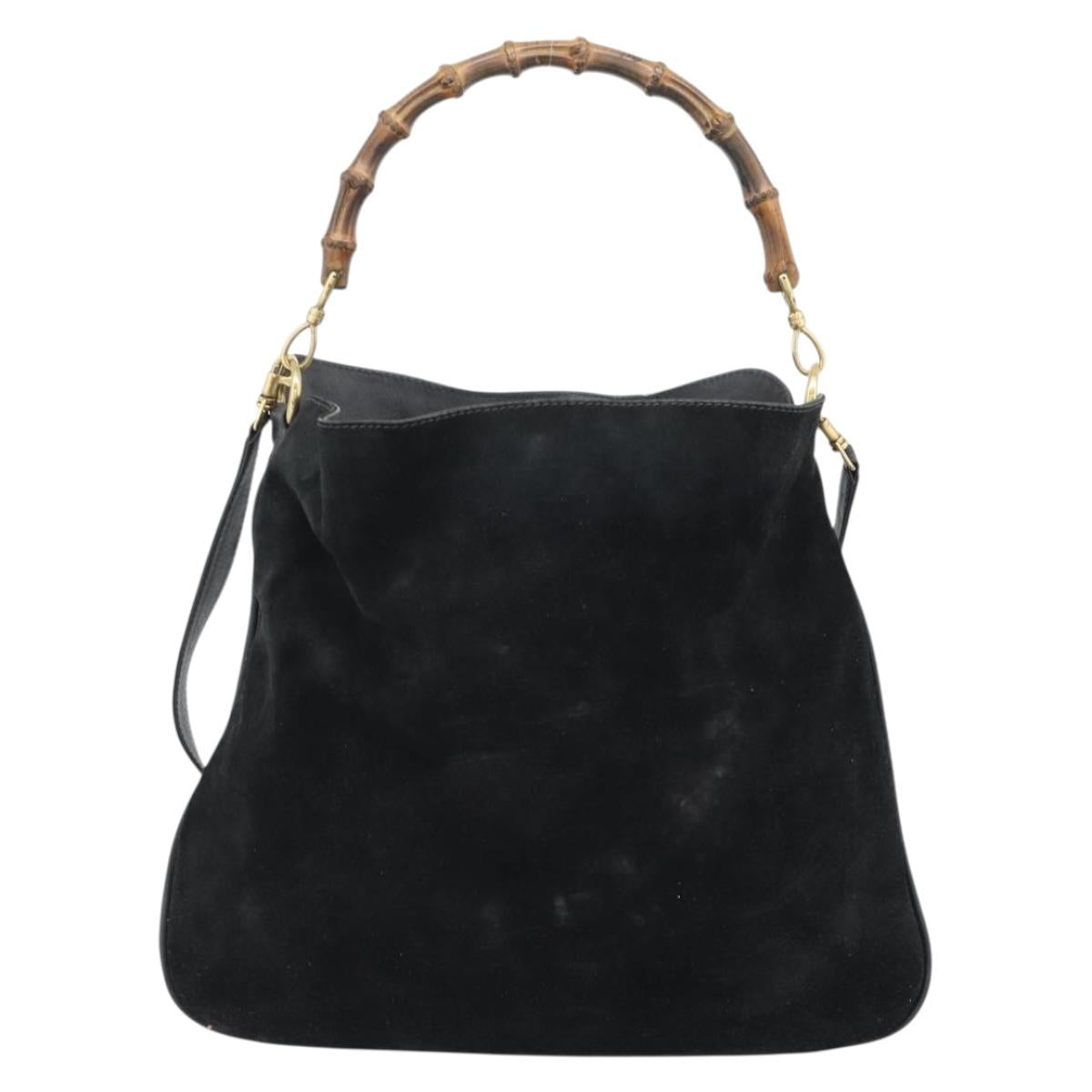 GUCCI Bamboo Shoulder Bag Suede 2way Black Gold 001 1577 2615 Auth ep14993