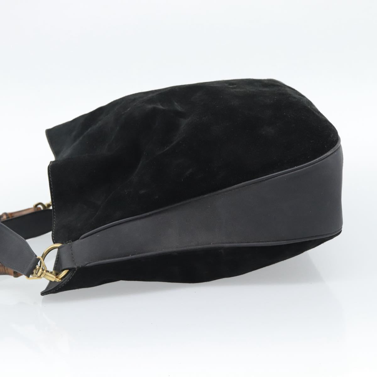 GUCCI Bamboo Shoulder Bag Suede 2way Black Gold 001 1577 2615 Auth ep14993