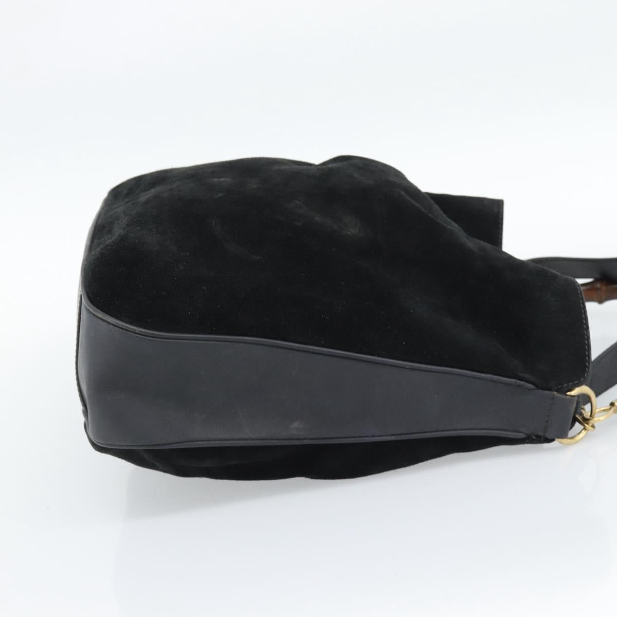 GUCCI Bamboo Shoulder Bag Suede 2way Black Gold 001 1577 2615 Auth ep14993