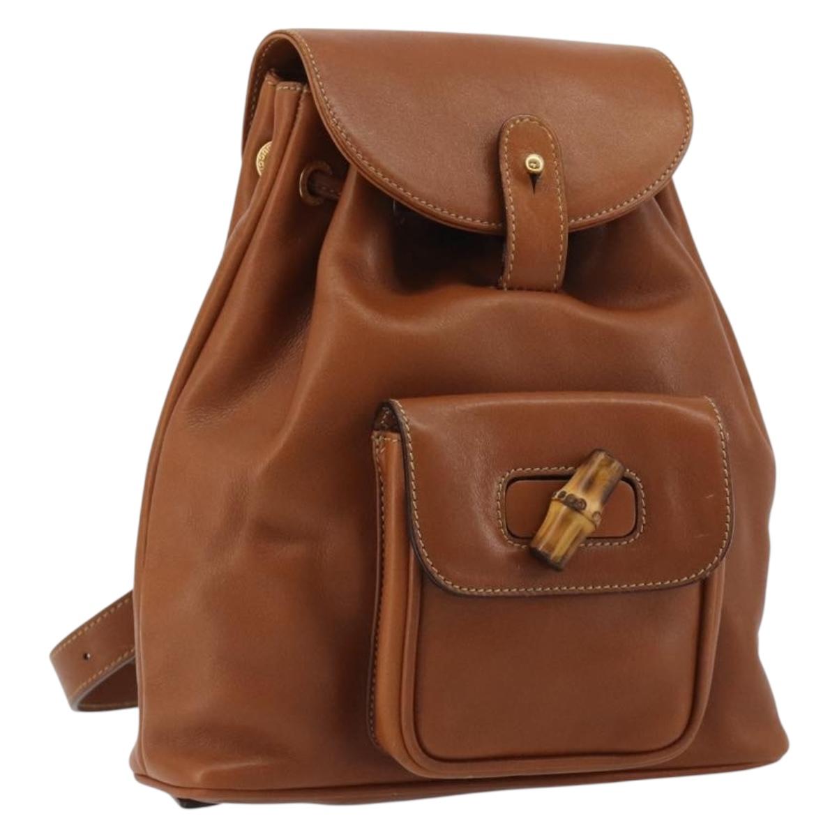 GUCCI Bamboo Backpack Leather Brown Gold 03 2265 0030 Auth ep15002