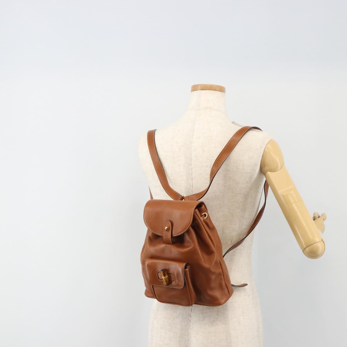 GUCCI Bamboo Backpack Leather Brown Gold 03 2265 0030 Auth ep15002