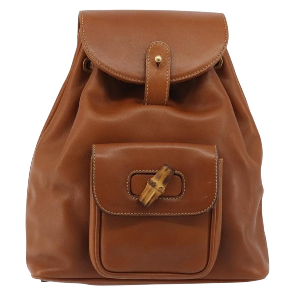 GUCCI Bamboo Backpack Leather Brown Gold 03 2265 0030 Auth ep15002