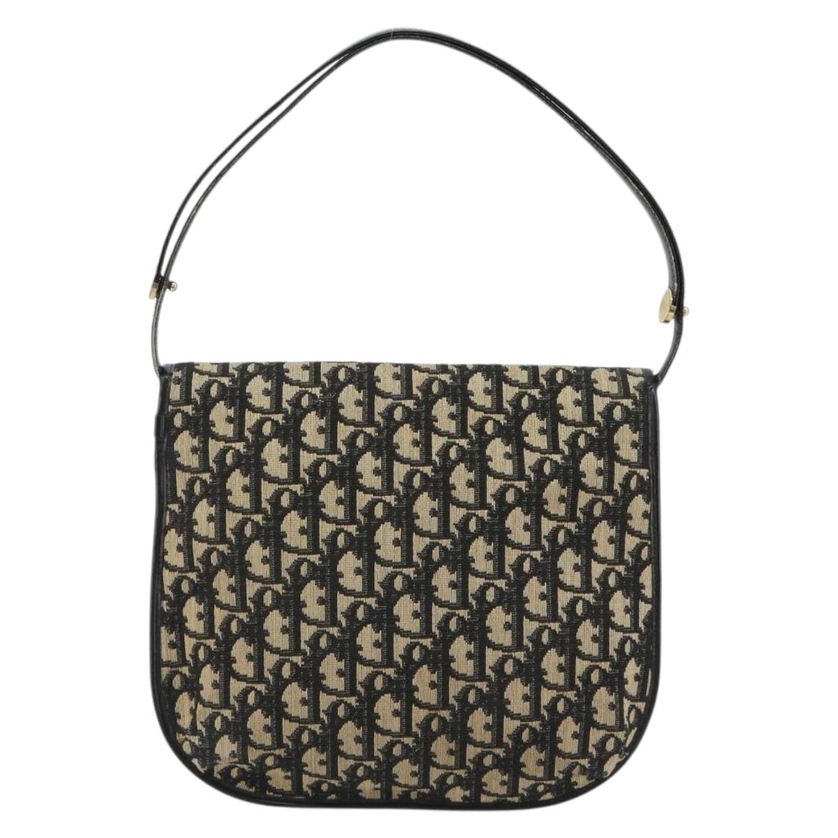 Christian Dior Trotter Canvas Shoulder Bag Navy Gold Auth ep15009