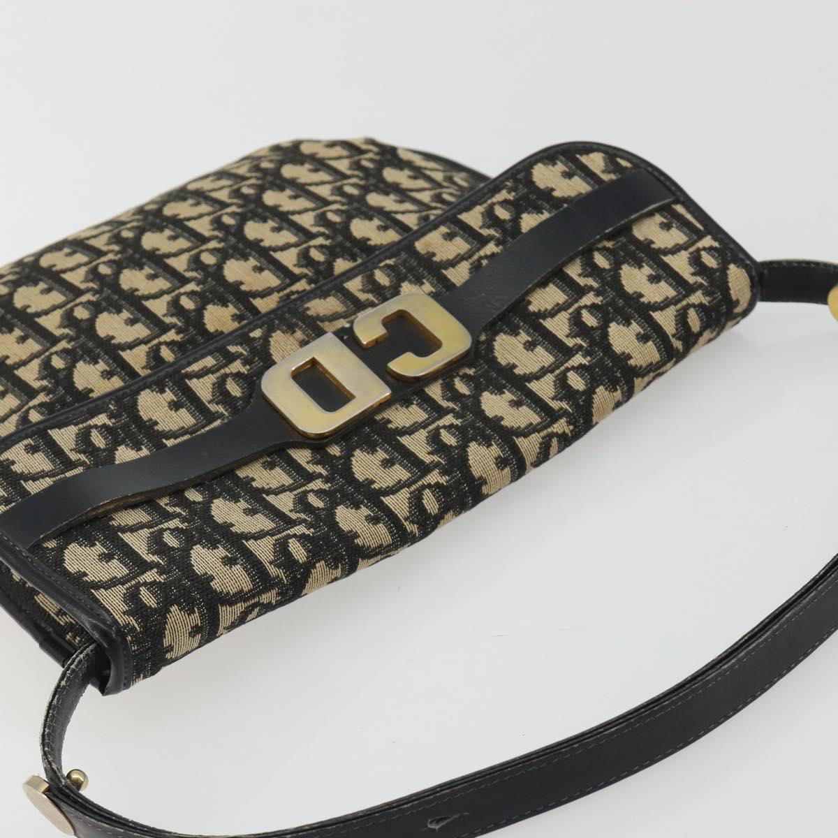 Christian Dior Trotter Canvas Shoulder Bag Navy Gold Auth ep15009