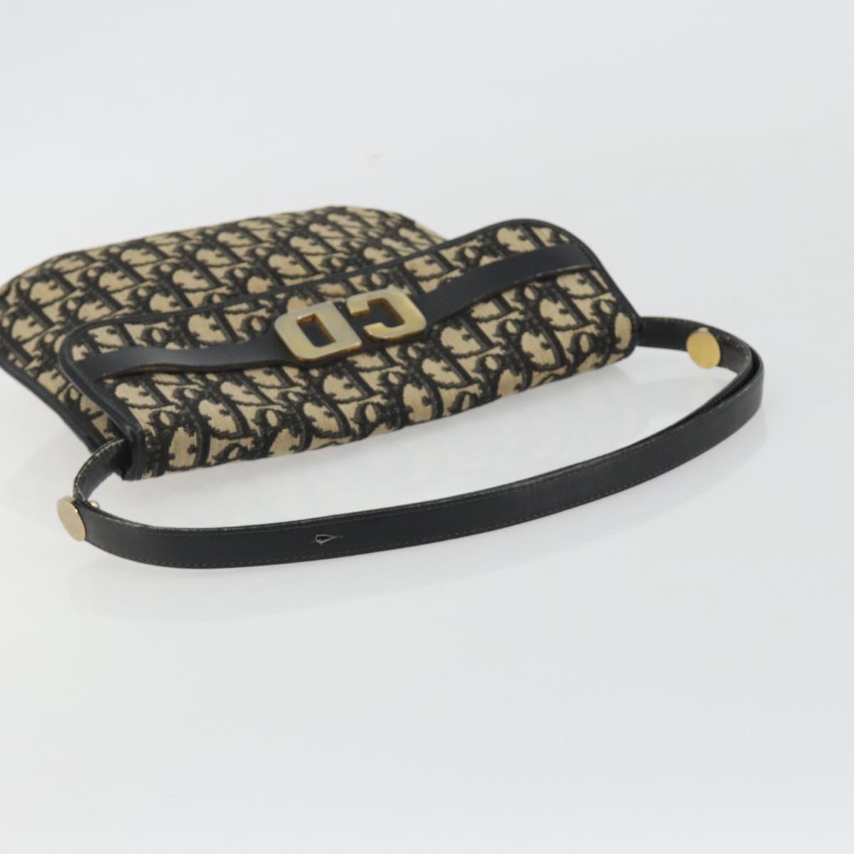 Christian Dior Trotter Canvas Shoulder Bag Navy Gold Auth ep15009