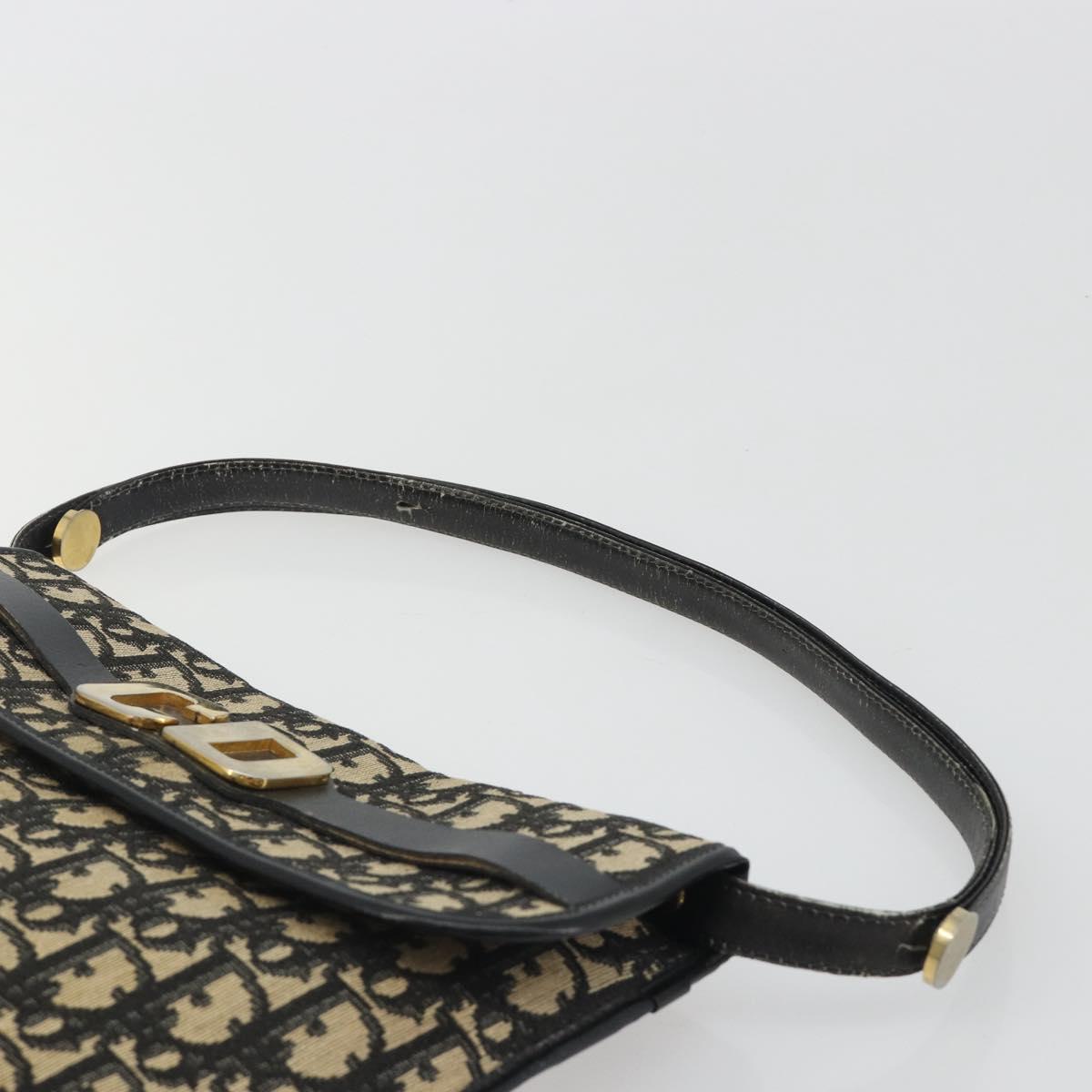 Christian Dior Trotter Canvas Shoulder Bag Navy Gold Auth ep15009