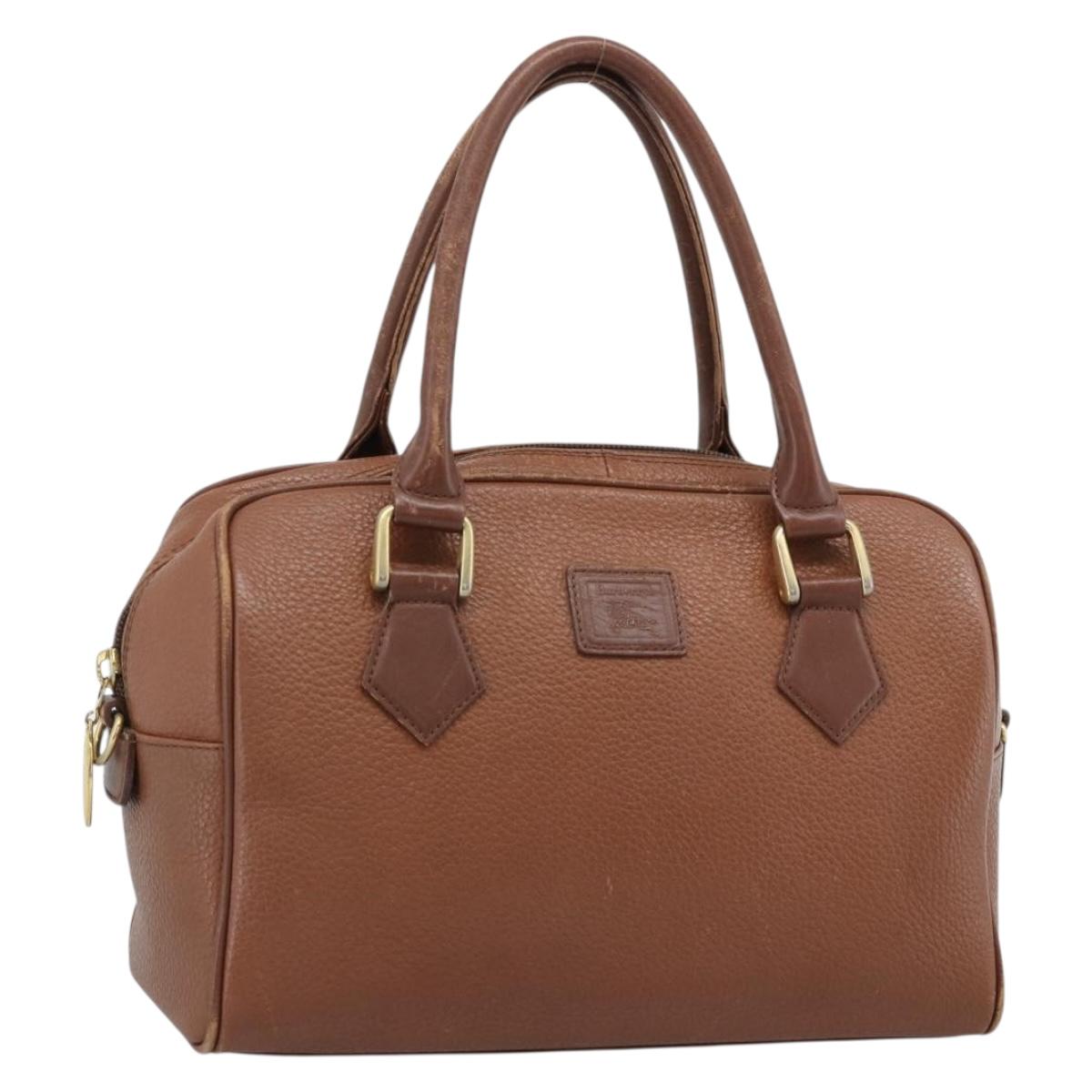 Burberrys Hand Bag Leather Brown Gold Auth ep15010