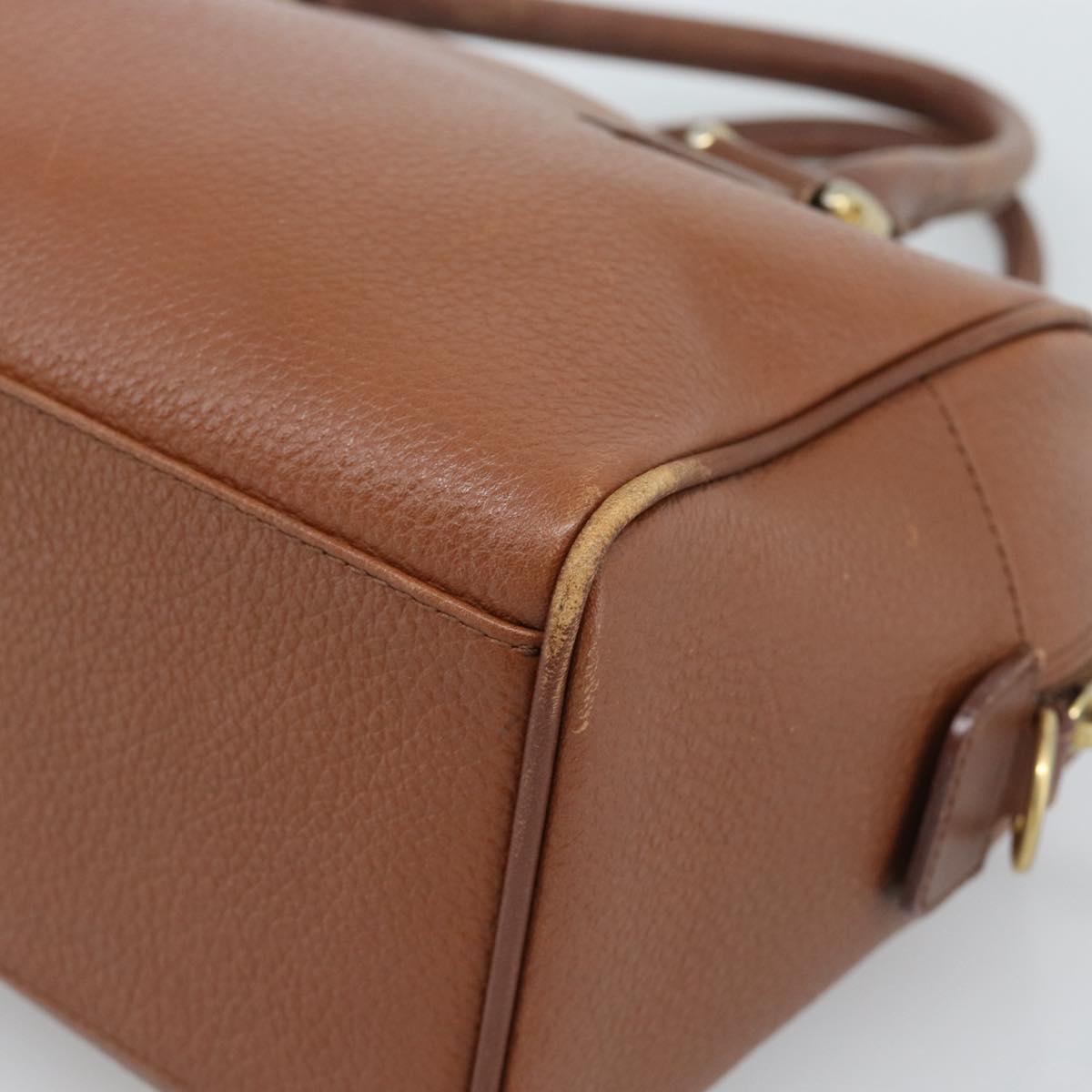 Burberrys Hand Bag Leather Brown Gold Auth ep15010