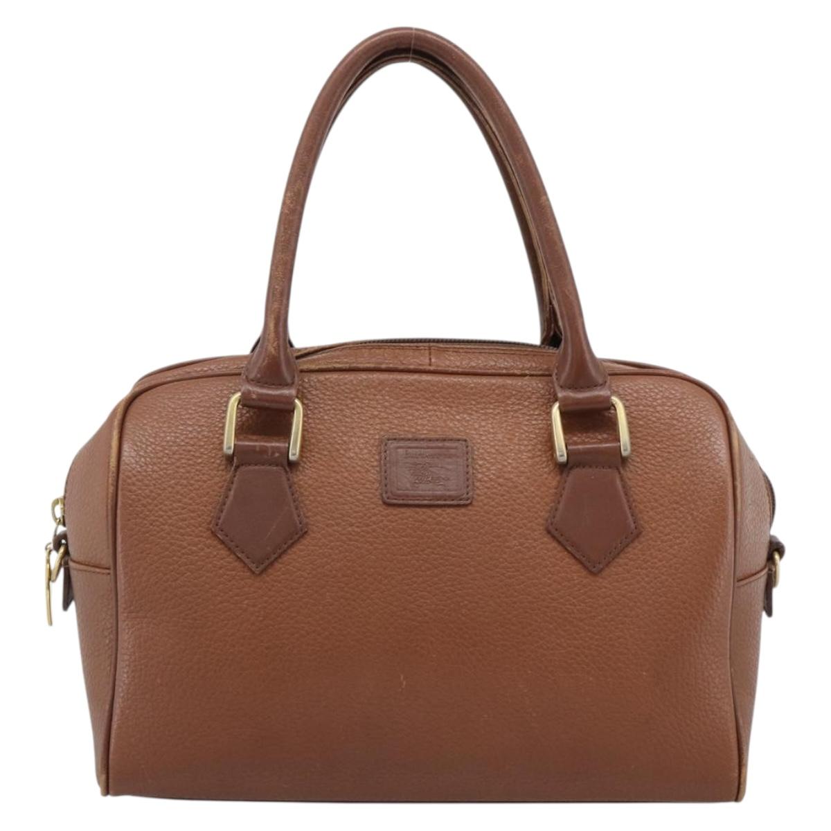 Burberrys Hand Bag Leather Brown Gold Auth ep15010