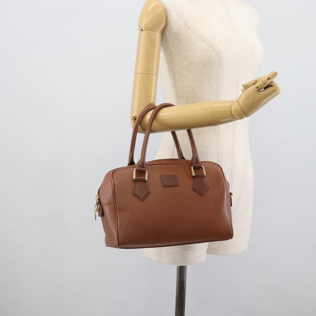 Burberrys Hand Bag Leather Brown Gold Auth ep15010