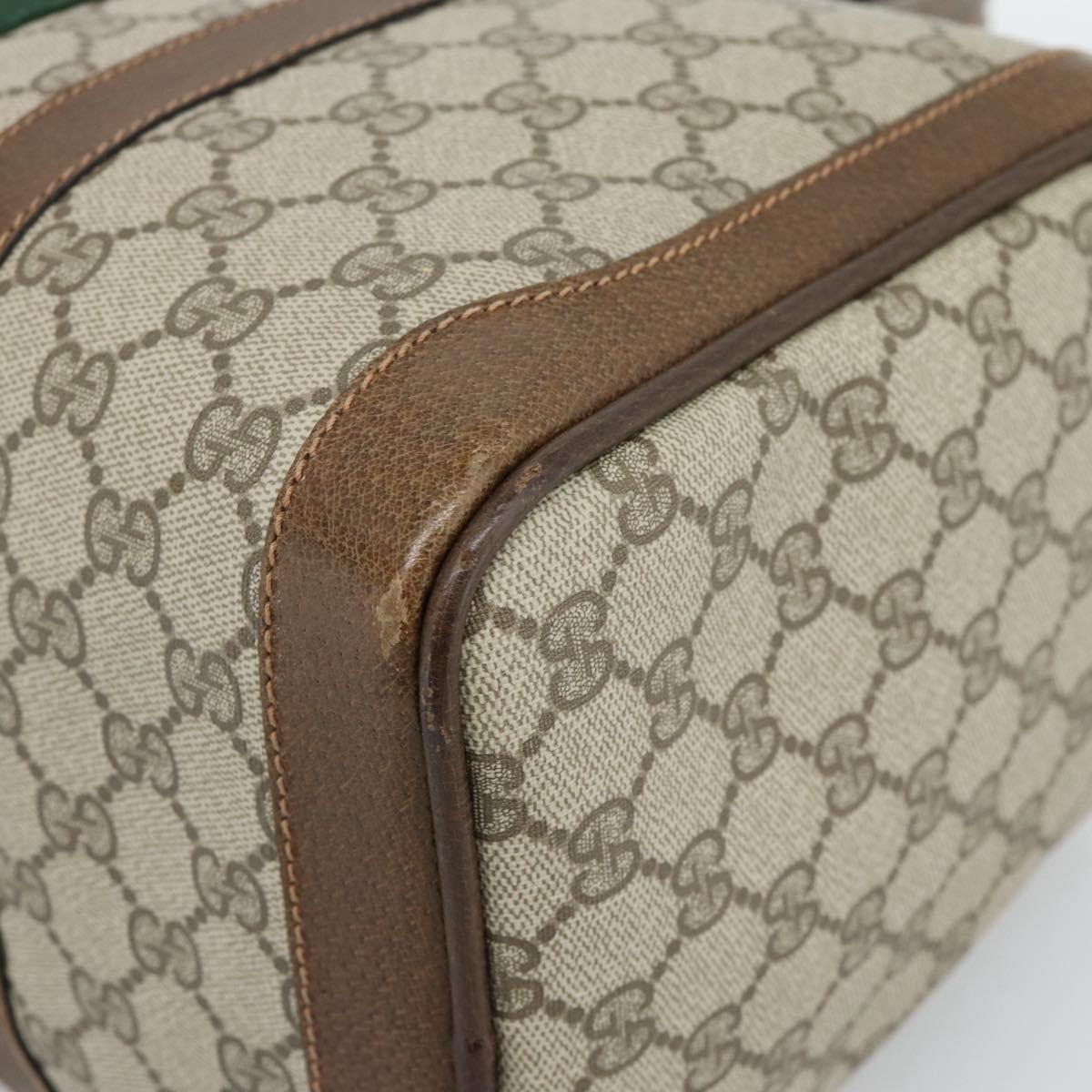 GUCCI GG Supreme Web Sherry Line Boston Bag PVC Beige Gold Auth ep15012