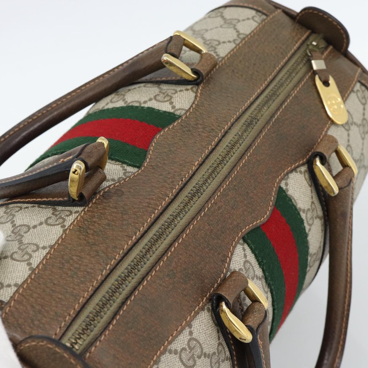 GUCCI GG Supreme Web Sherry Line Boston Bag PVC Beige Gold Auth ep15012