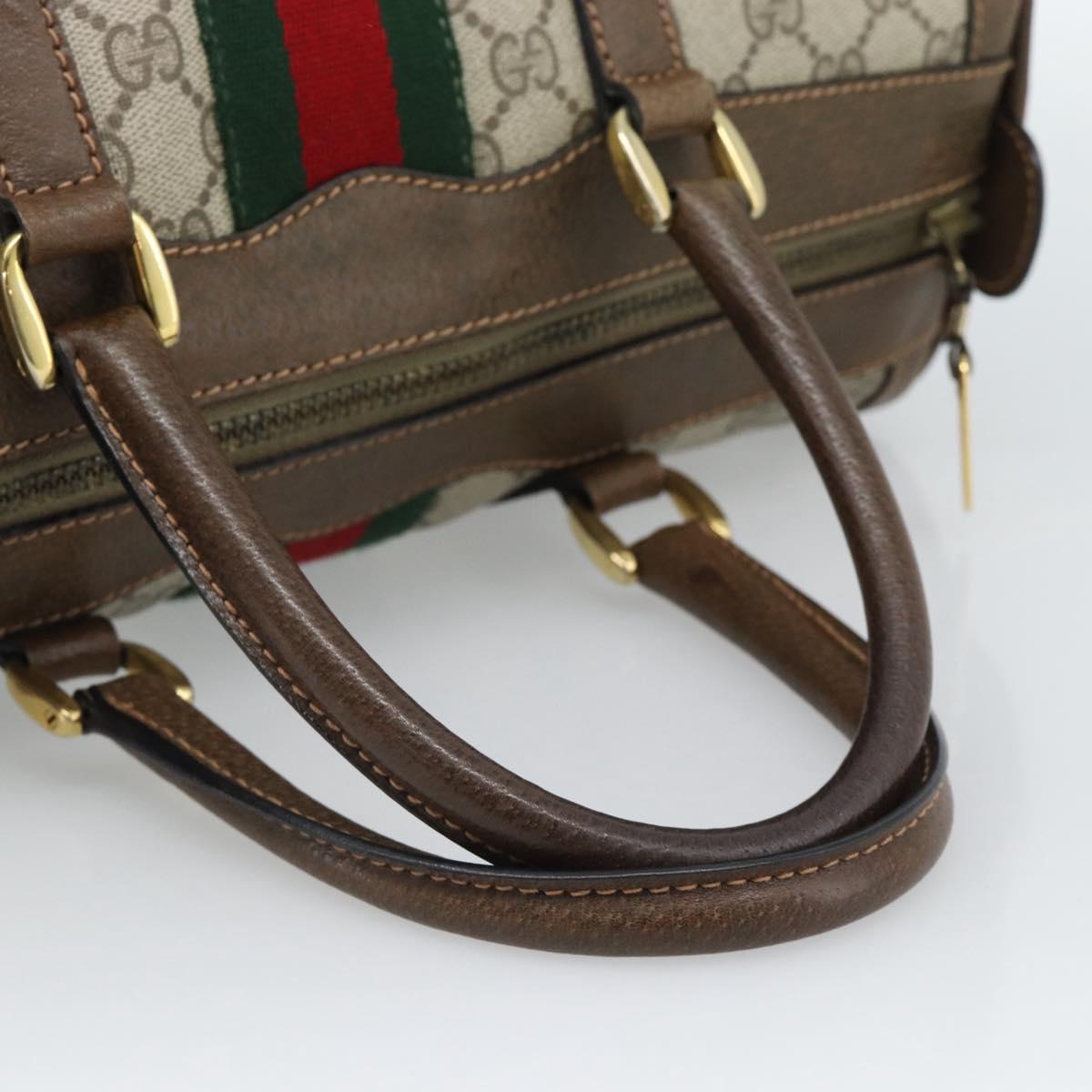 GUCCI GG Supreme Web Sherry Line Boston Bag PVC Beige Gold Auth ep15012