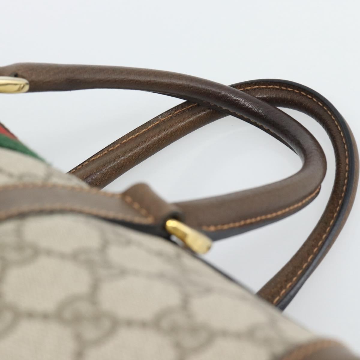 GUCCI GG Supreme Web Sherry Line Boston Bag PVC Beige Gold Auth ep15012