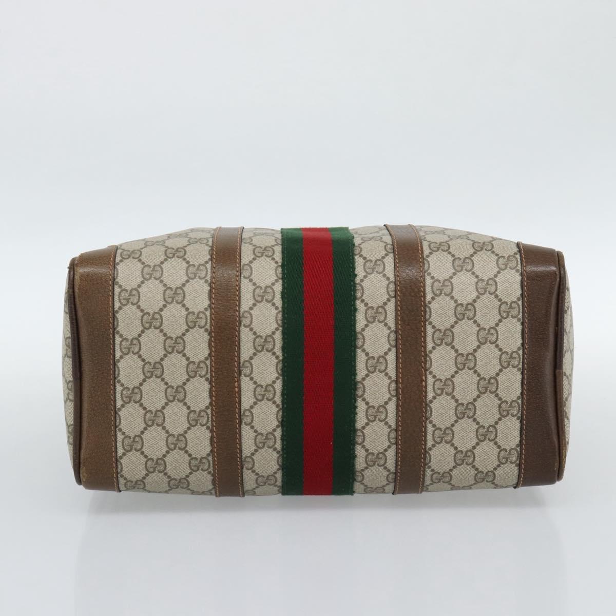 GUCCI GG Supreme Web Sherry Line Boston Bag PVC Beige Gold Auth ep15012