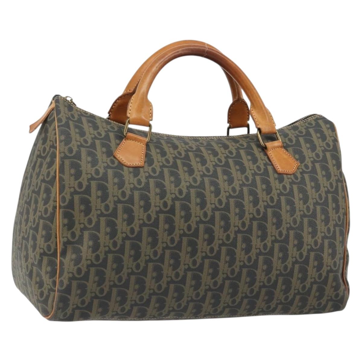 Christian Dior Trotter Canvas Mini Boston Bag Bag PVC Green Gold Auth ep15014