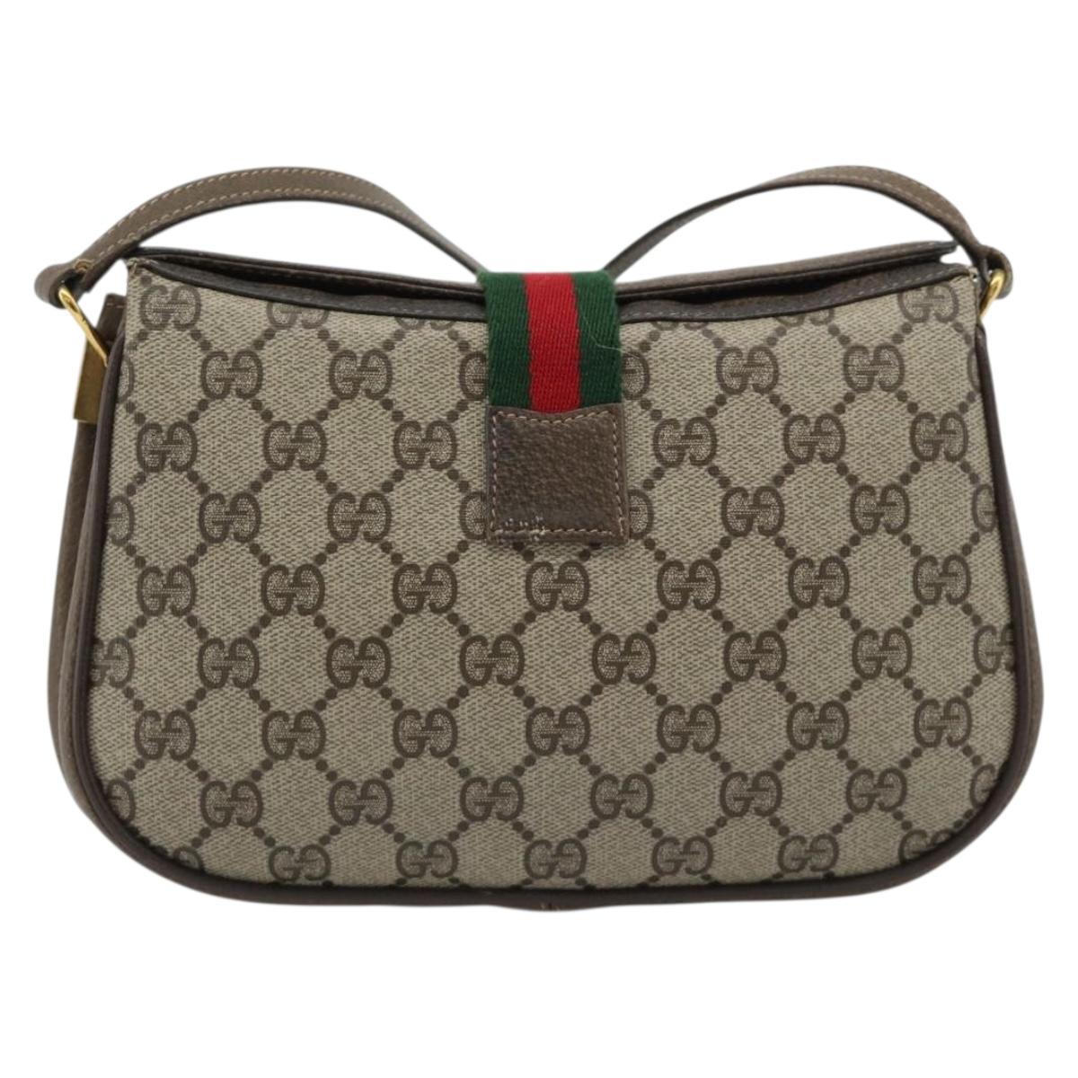 GUCCI GG Supreme Web Sherry Line Bag PVC Beige Gold 72 02 024 Auth ep15016