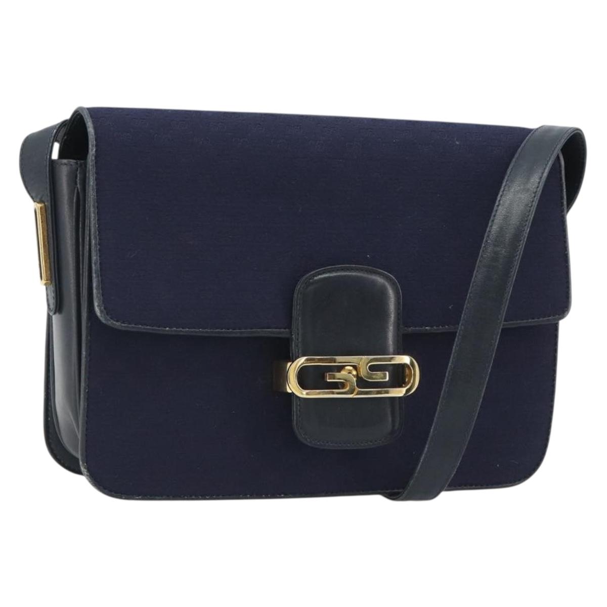 GUCCI Micro GG Canvas Shoulder Bag Navy Gold Auth ep15021A