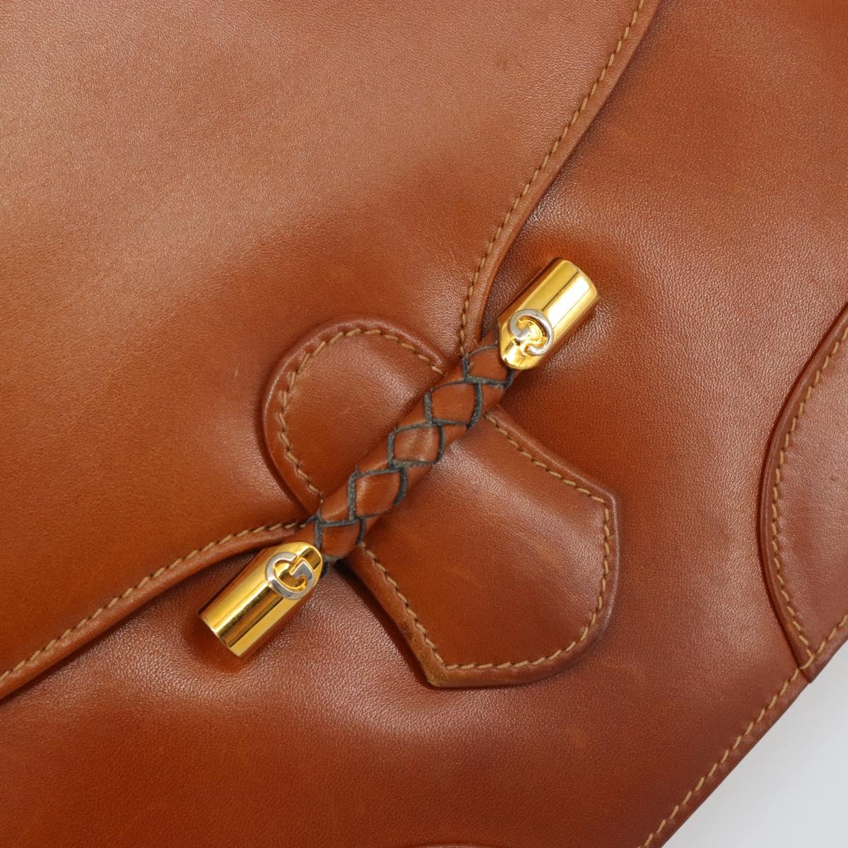 GUCCI Clutch Bag Leather Brown Gold Auth ep15027A