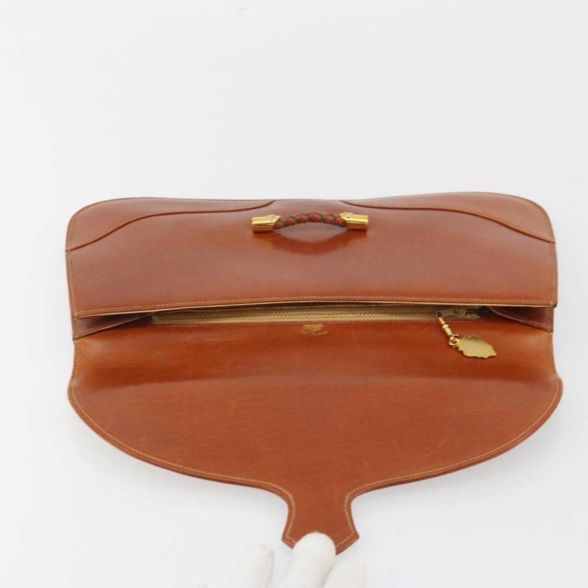 GUCCI Clutch Bag Leather Brown Gold Auth ep15027A