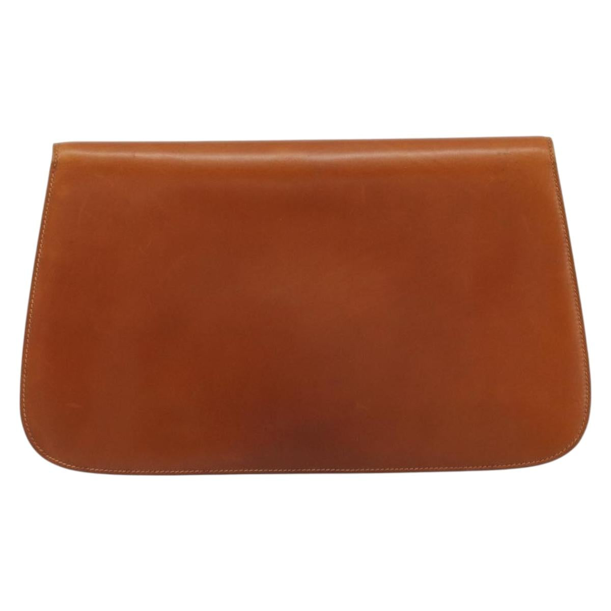 GUCCI Clutch Bag Leather Brown Gold Auth ep15027A