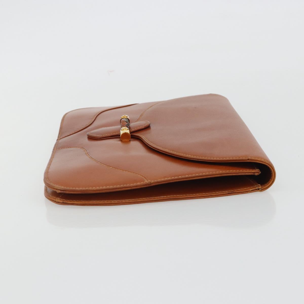GUCCI Clutch Bag Leather Brown Gold Auth ep15027A