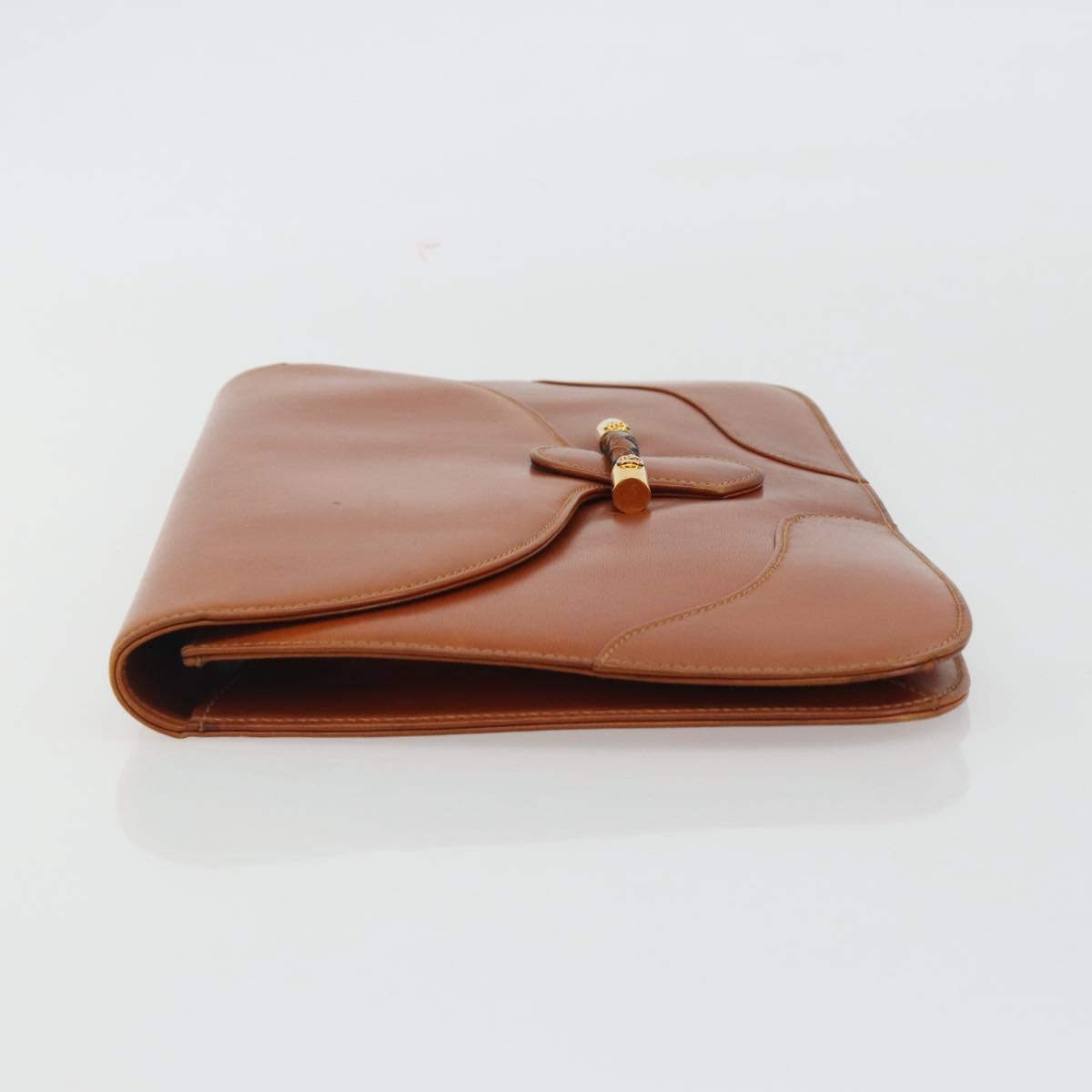 GUCCI Clutch Bag Leather Brown Gold Auth ep15027A