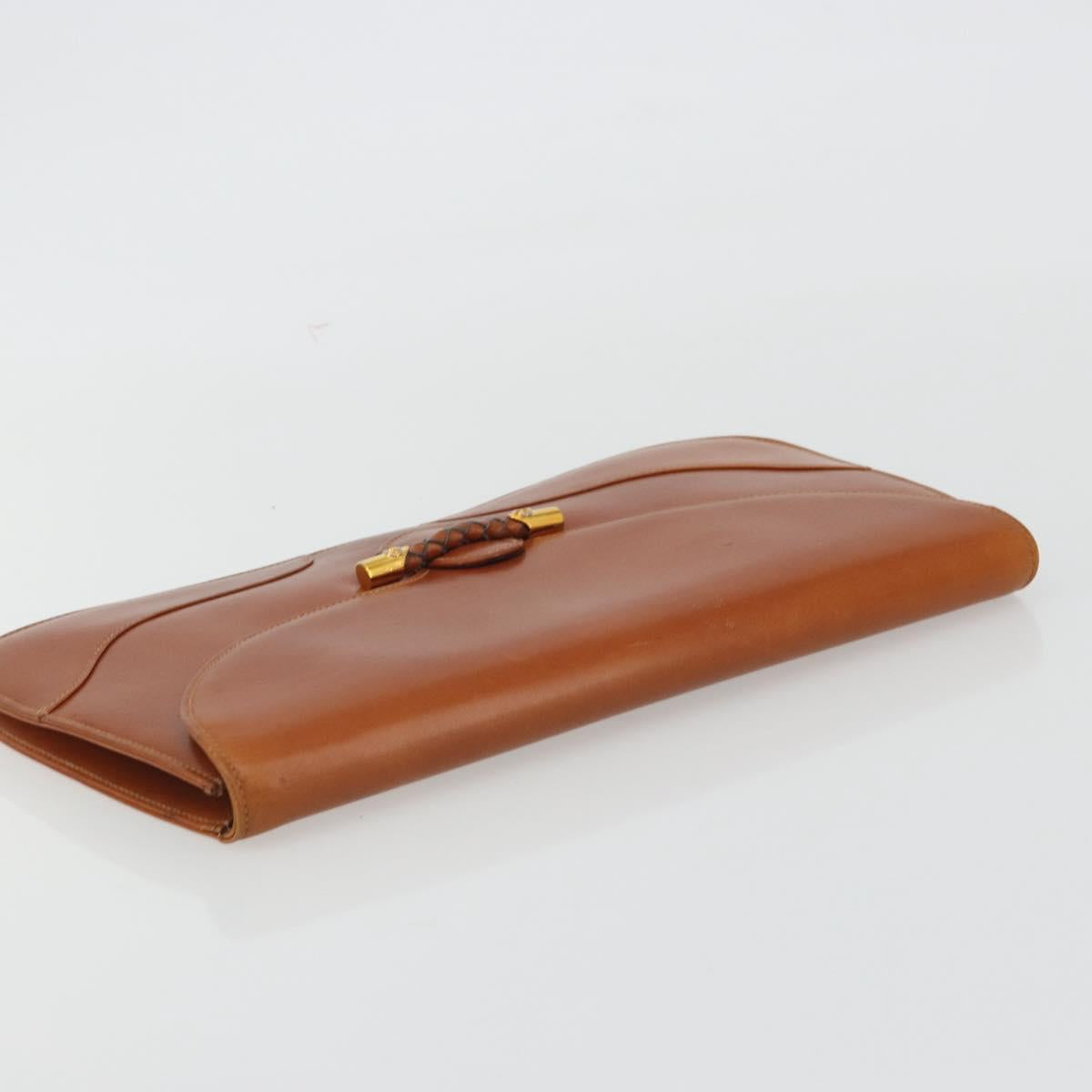 GUCCI Clutch Bag Leather Brown Gold Auth ep15027A