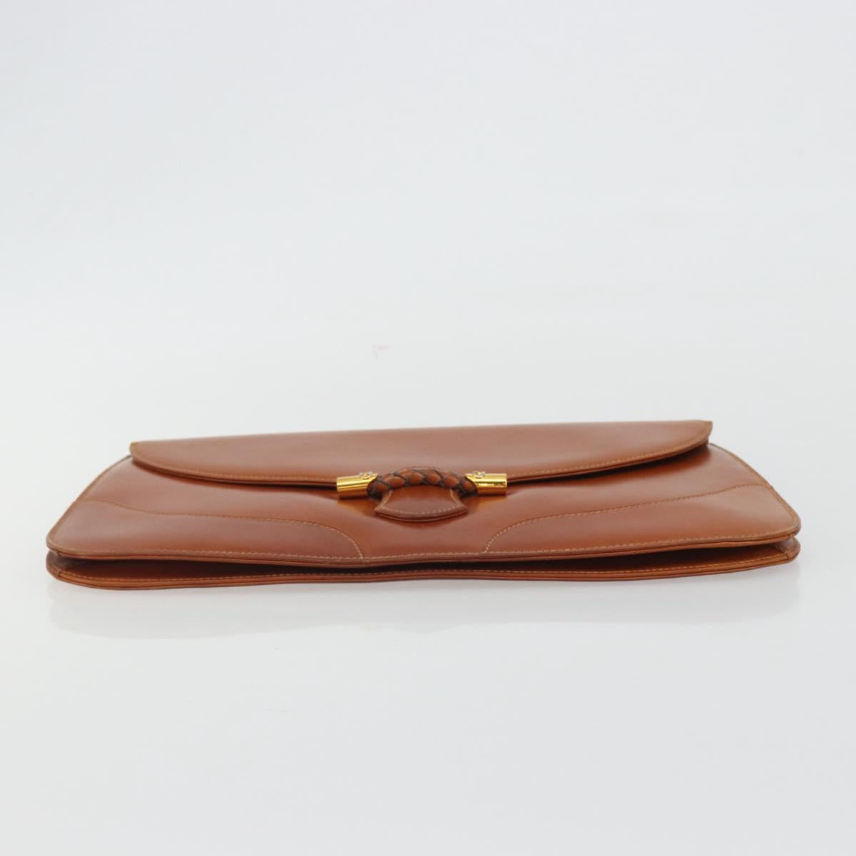 GUCCI Clutch Bag Leather Brown Gold Auth ep15027A
