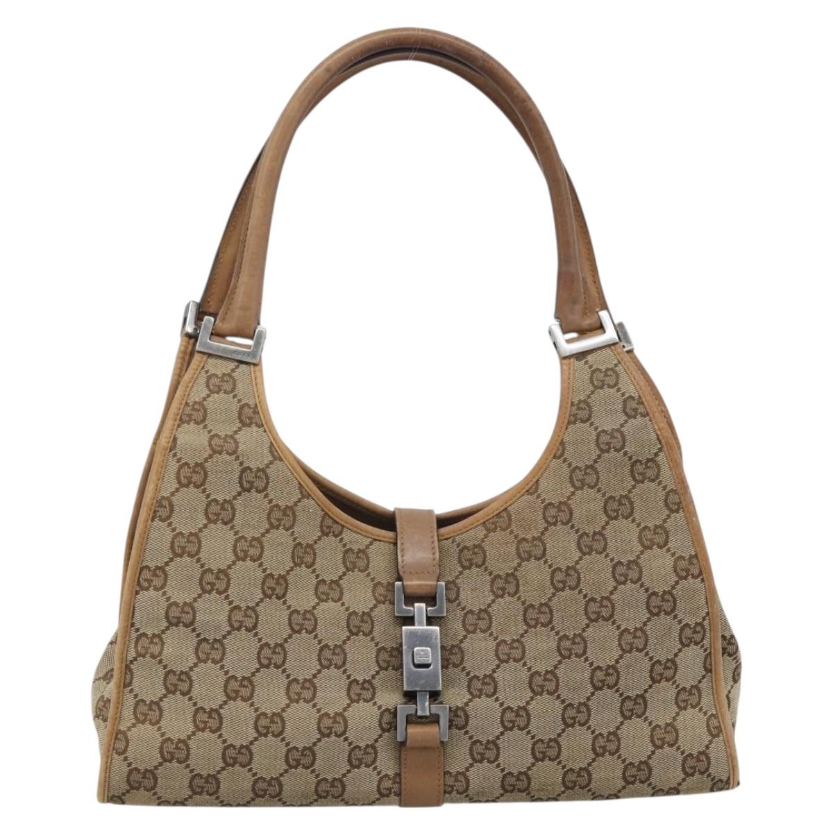 GUCCI GG Canvas Jackie Shoulder Bag Beige Silver 01719 Auth ep15028