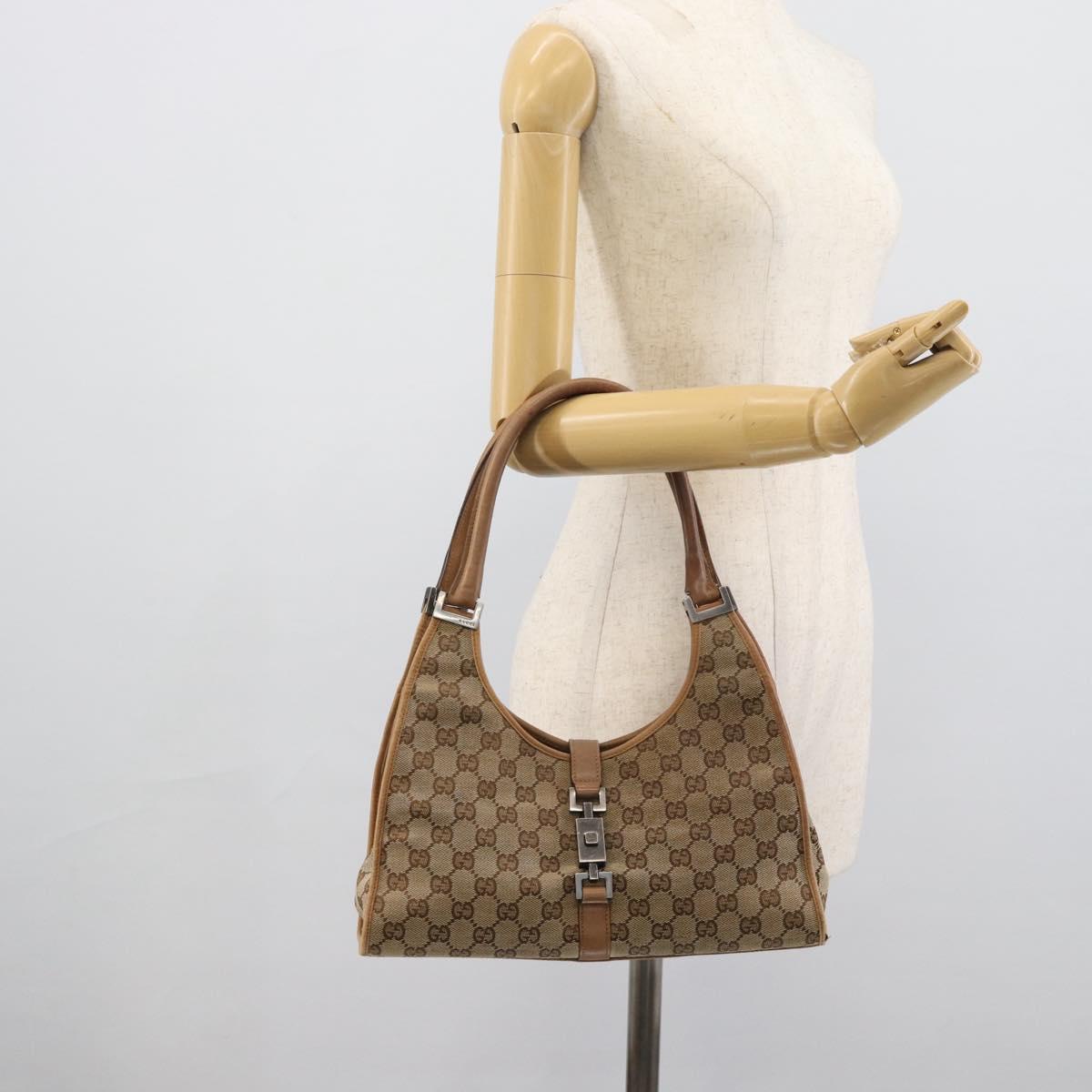 GUCCI GG Canvas Jackie Shoulder Bag Beige Silver 01719 Auth ep15028