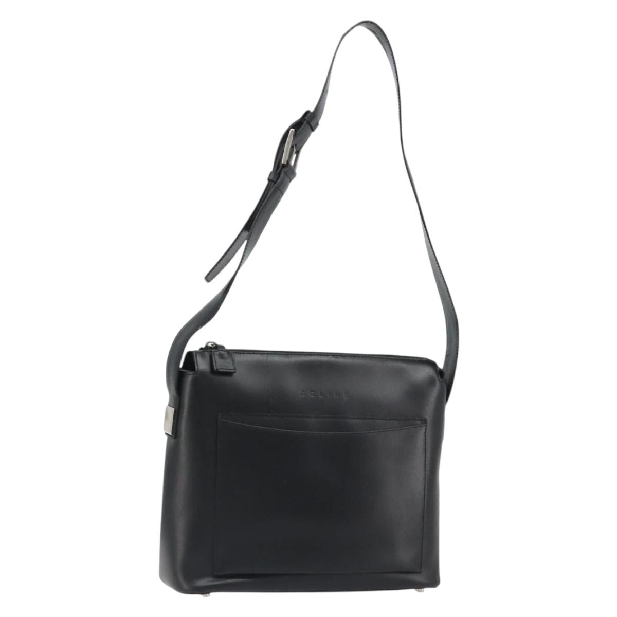 CELINE Shoulder Bag Leather Black Silver Auth ep15031