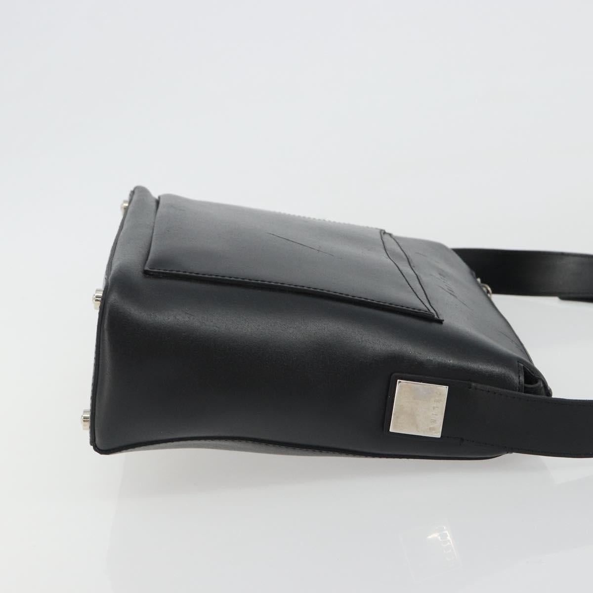CELINE Shoulder Bag Leather Black Silver Auth ep15031