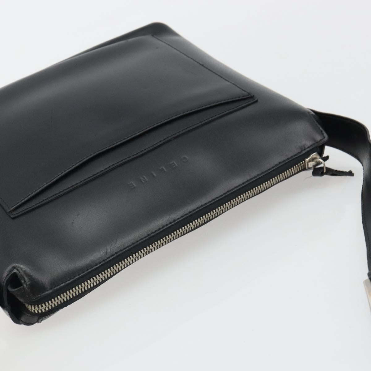 CELINE Shoulder Bag Leather Black Silver Auth ep15031
