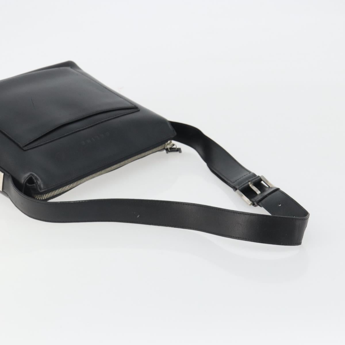 CELINE Shoulder Bag Leather Black Silver Auth ep15031