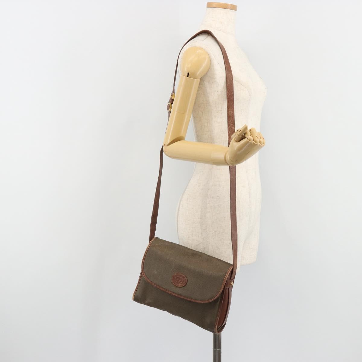 GUCCI Shoulder Bag PVC Canvas Beige Gold Auth ep15035