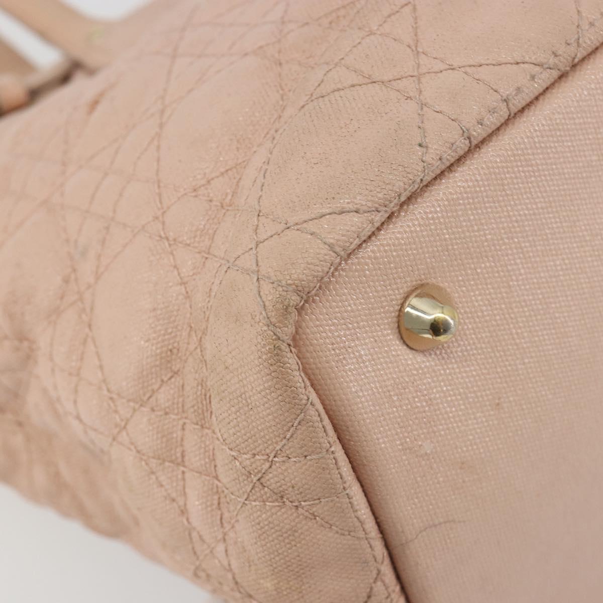Christian Dior Lady Dior Canage Hand Bag Coated Canvas Pink Gold Auth ep15039