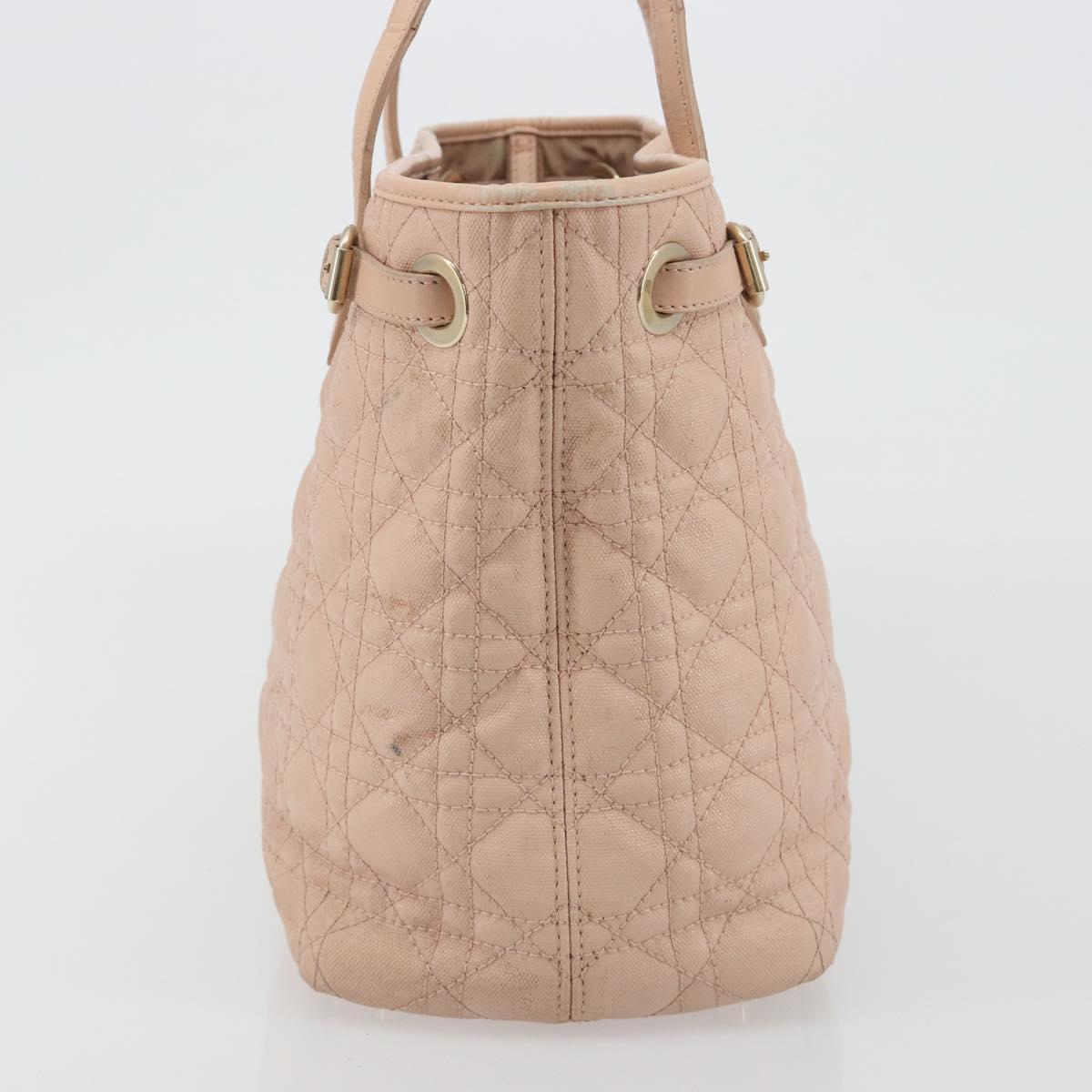 Christian Dior Lady Dior Canage Hand Bag Coated Canvas Pink Gold Auth ep15039