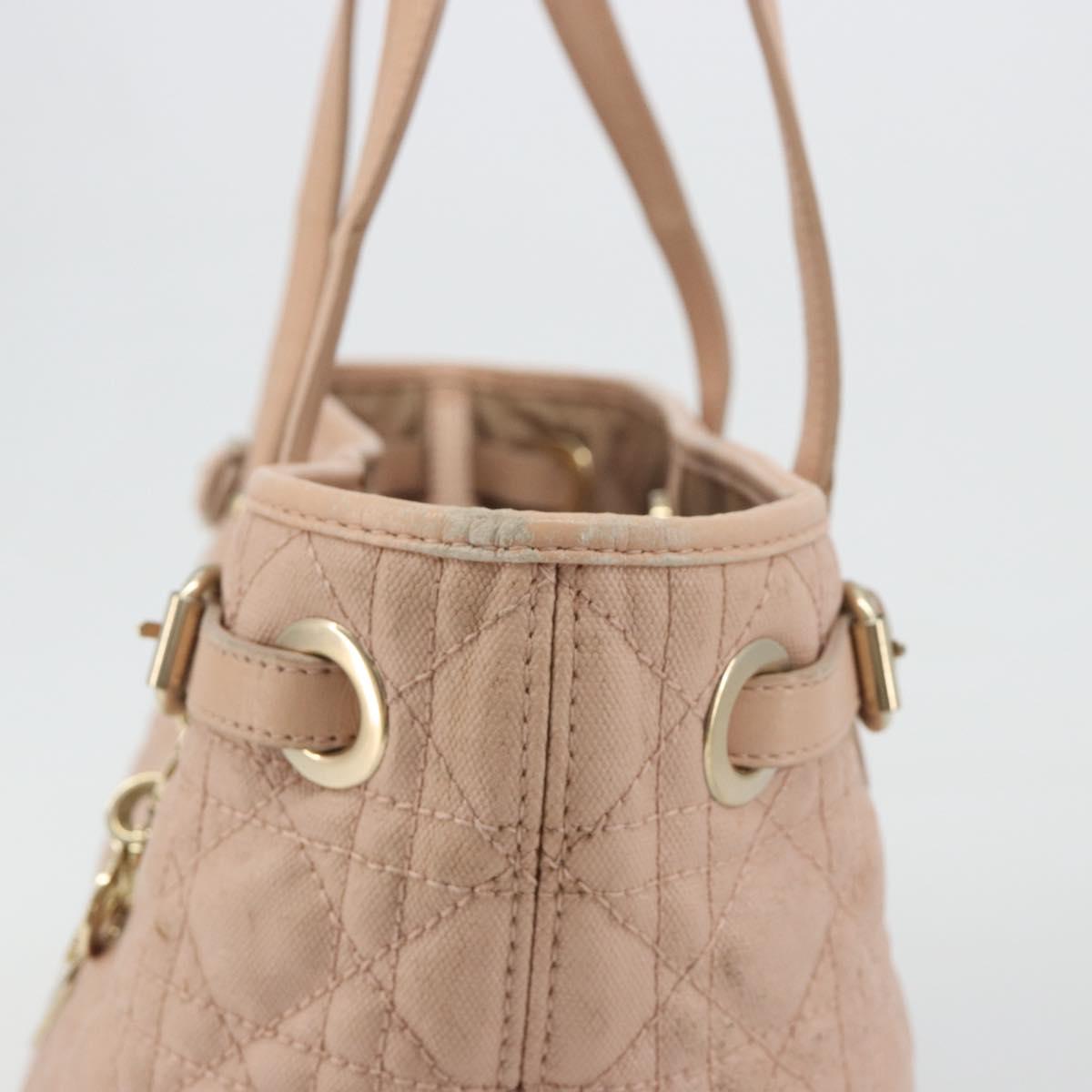 Christian Dior Lady Dior Canage Hand Bag Coated Canvas Pink Gold Auth ep15039