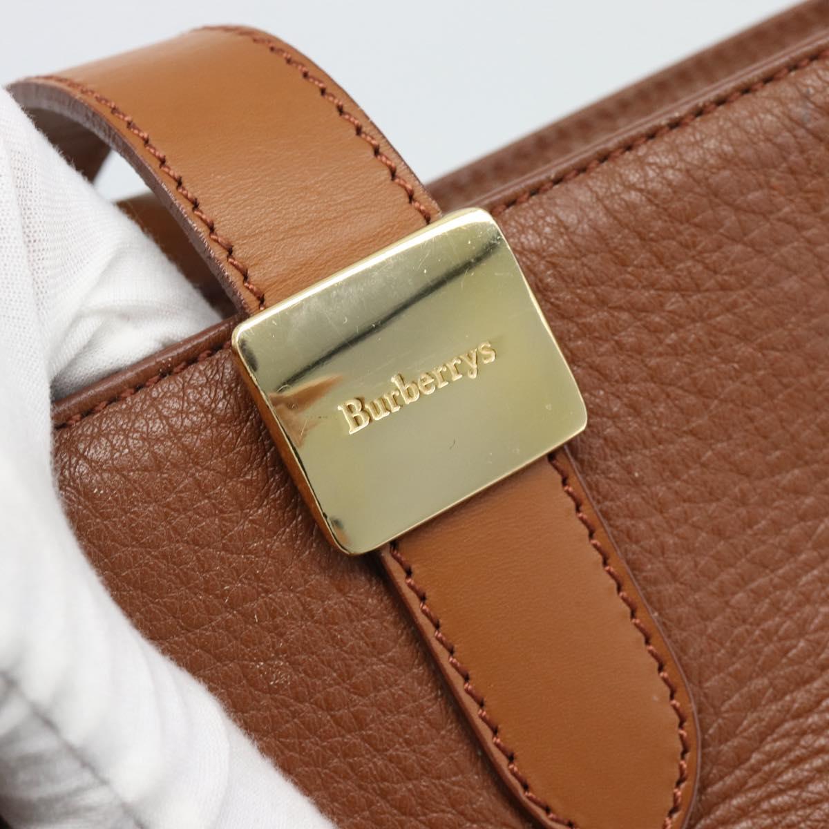 Burberrys Hand Bag Leather Brown Gold Auth ep15041A