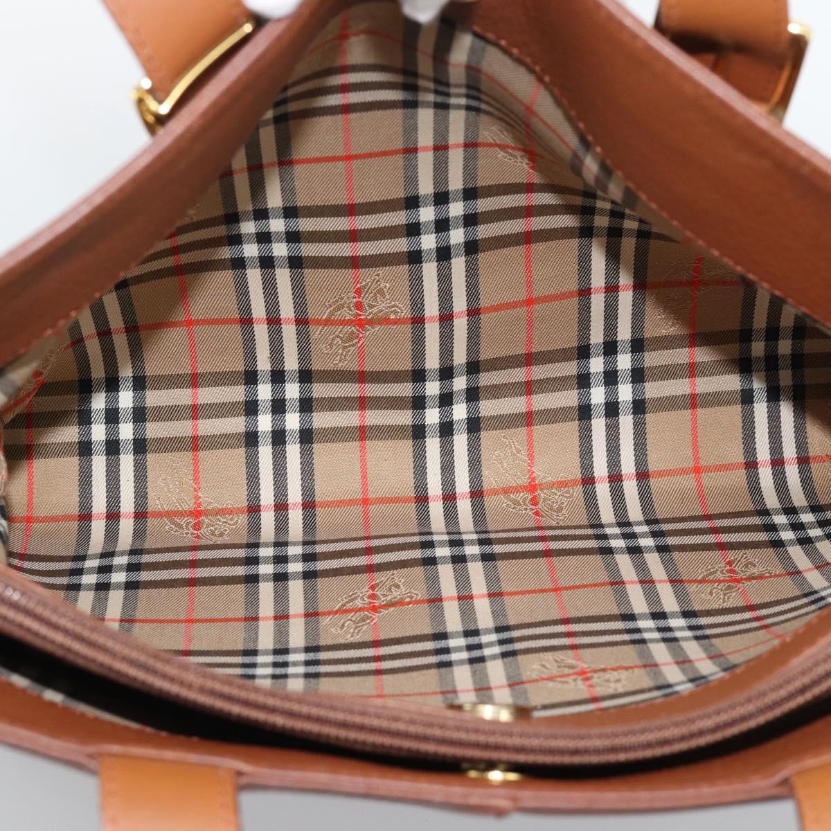 Burberrys Hand Bag Leather Brown Gold Auth ep15041A